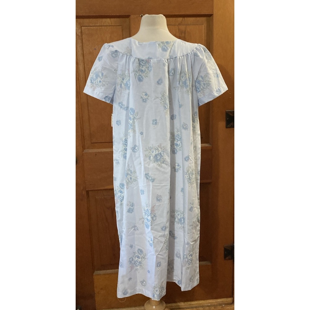 Mr B California House Dress Sz XL Vtg New Blue Floral Nightgown Tradwife MuMu - Picture 2 of 8